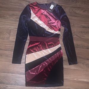 Multi-Color Long Sleeve Velvet Dress